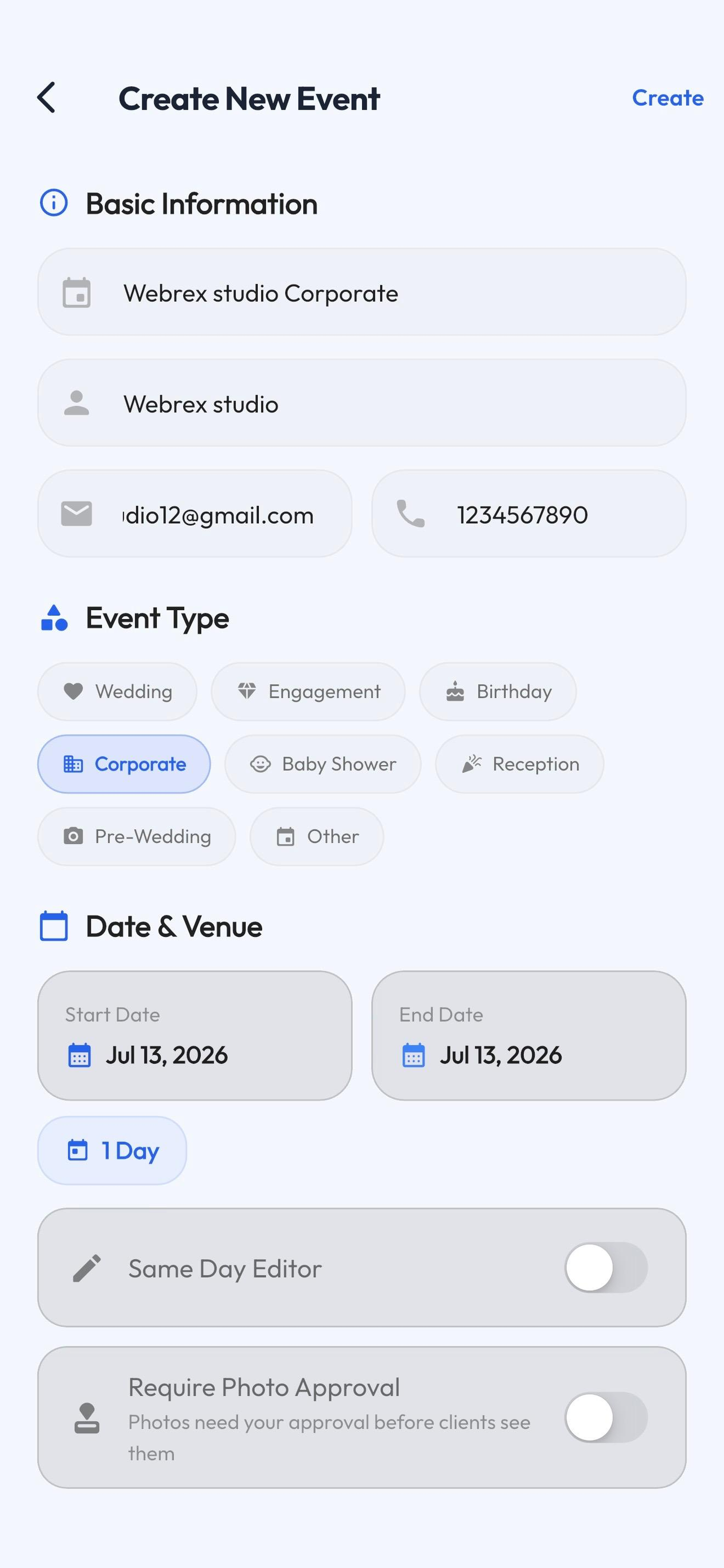 Create a new event