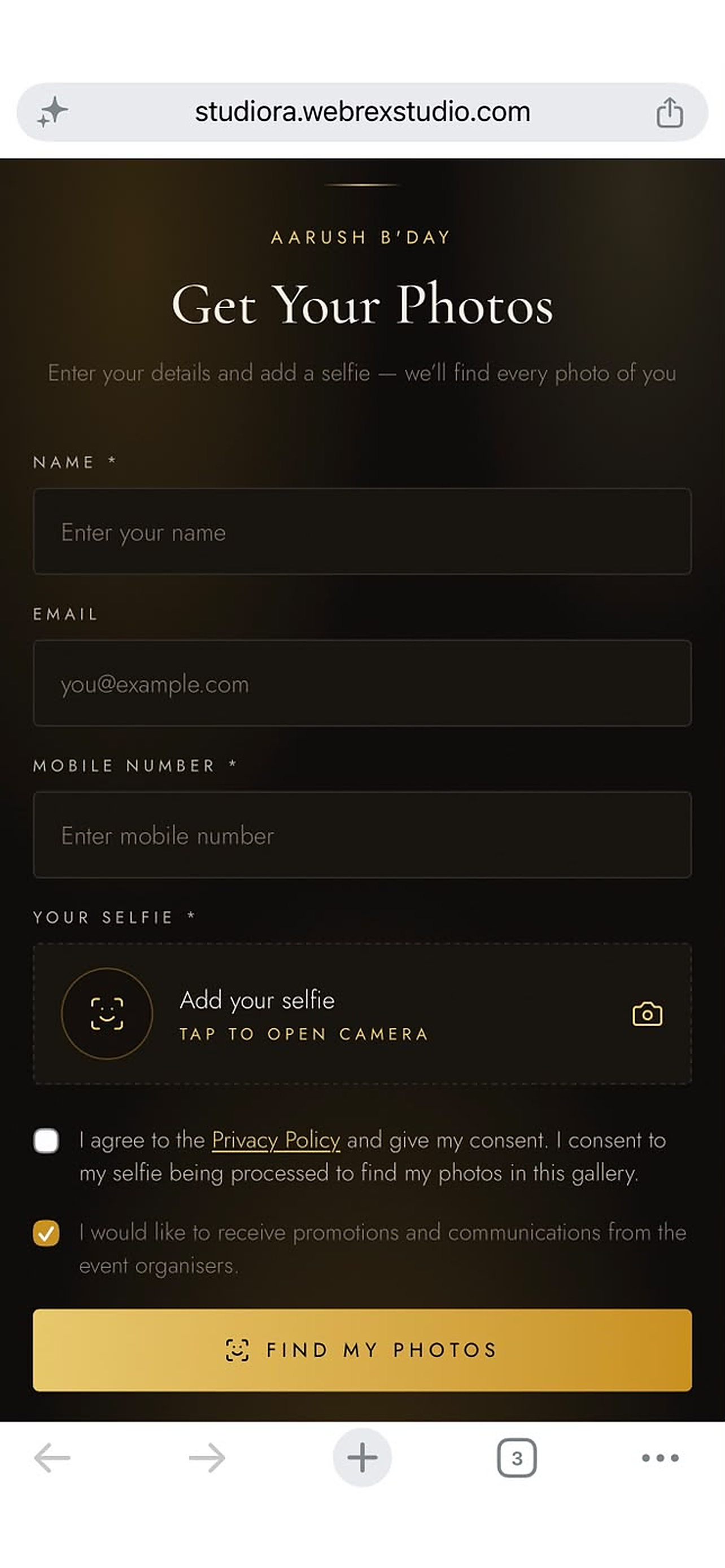 Web gallery — guests find their photos with a selfie